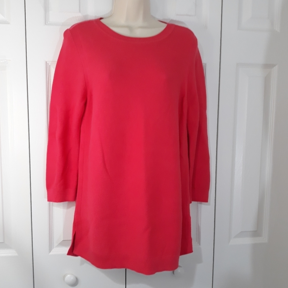 Talbots Cotton Blend Fuchsia Knit Pink Sweater 3/4 Sleeve Long Top Size Medium